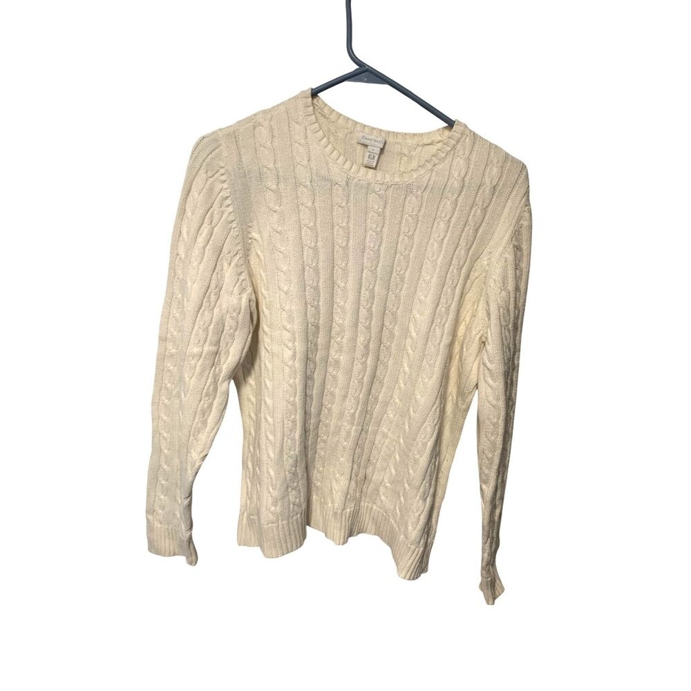 Vintage Y2K Charter Club Womens Size Large White Crew Neck Pullover Cable Knit S - Picture 1 of 4